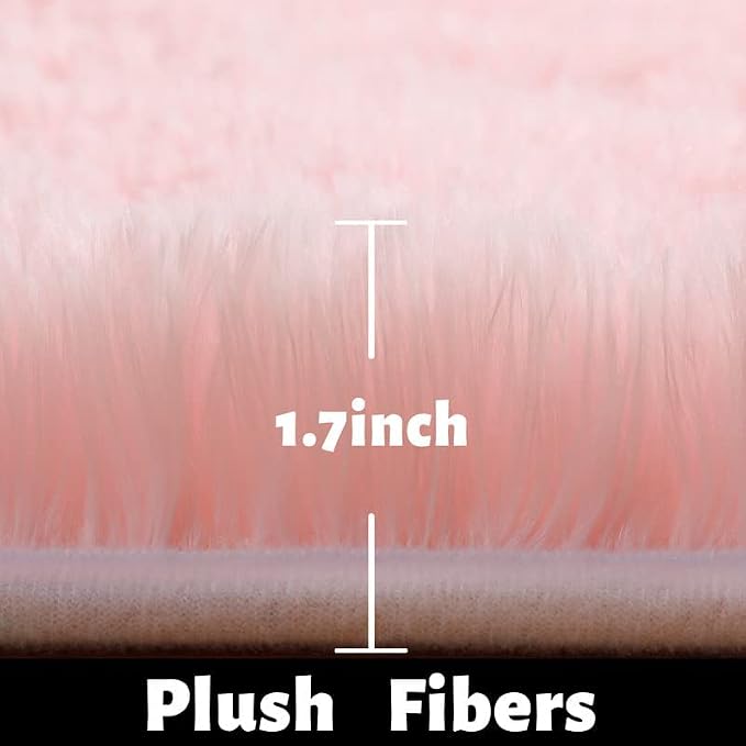 Light Pink Area Rugs for Bedroom Girls, Living Room Decor, Fluffy Fuzzy Plush - Image 2