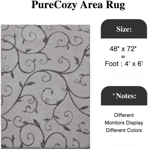 PureCozy Gray Washable Area Rug 4x6 Soft Shag Rugs - Image 2