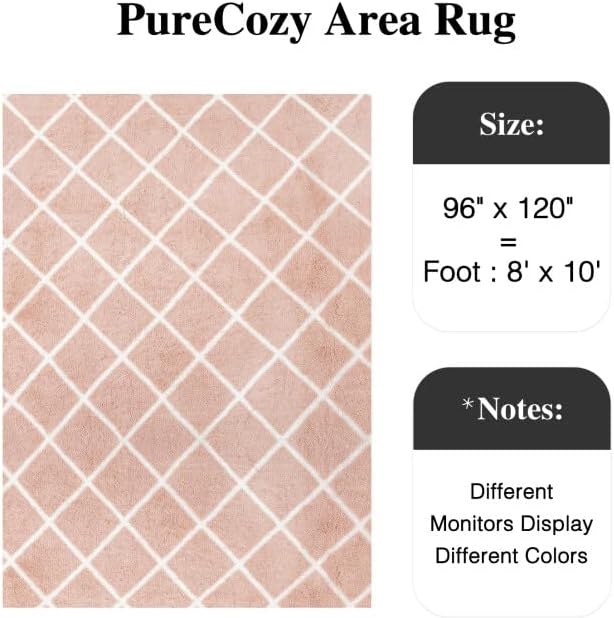 PureCozy 8x10 Checkered Rug for Living Room Pink and White Modern Soft Area Rug - Image 3