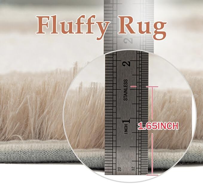 PureCozy Beige 8x10 Area Rugs for Living Room Soft Shag Checkered Large Rug - Image 6