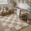 PureCozy Beige 4x6 Area Rugs for Kids Room Soft Shag Checkered Rug Modern by PureCozy