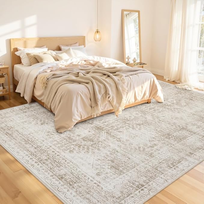 Area Rugs 9x12 Living Room: Vintage Boho Neutral Washable Rug Indoor Soft Large - Image 2