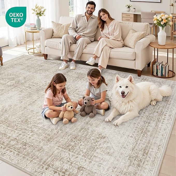 3x5 Area Rugs for Living Room: Vintage Boho Neutral Washable Rug Indoor Soft - Image 8