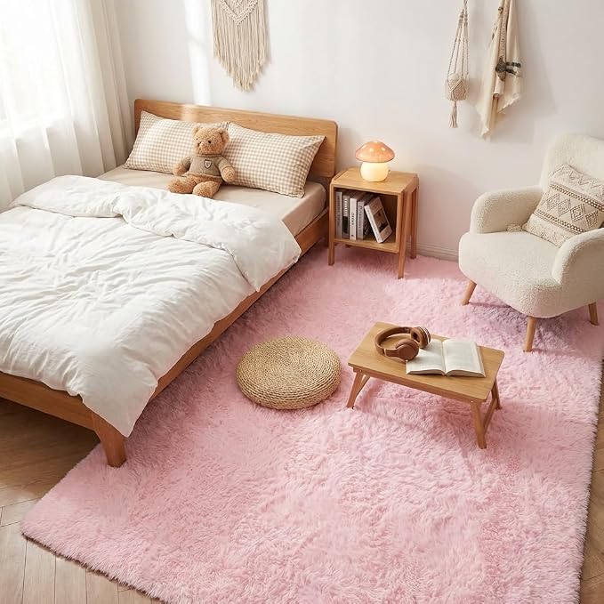 Mugorn Pink Fluffy Soft Rugs for Girls Bedroom, 5x7 Ft Large Shaggy Area Rugs - Image 6