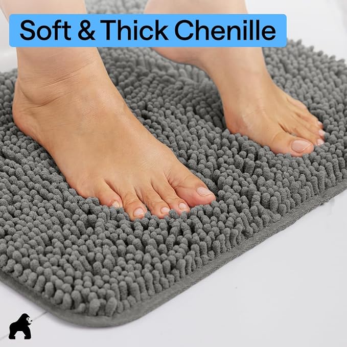 GORILLA GRIP Bath Rug Mat 60x24, Soft Absorbent Chenille, Quick Dry Microfiber - Image 4