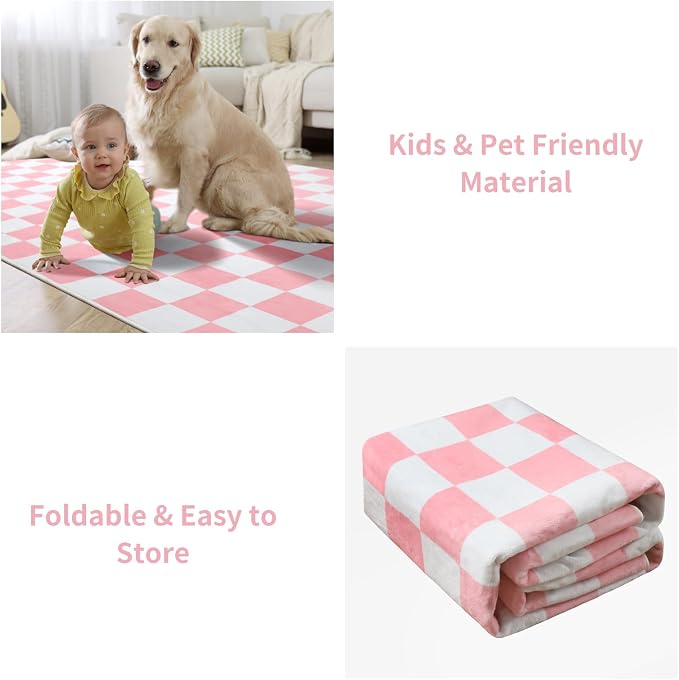 Terrug Pink and White Checkered Area Rug - Image 8