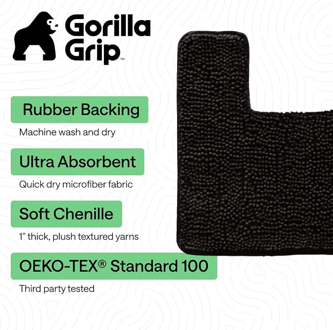 GORILLA GRIP Plush Absorbent Shaggy Chenille Bath Rug Mat - Image 3