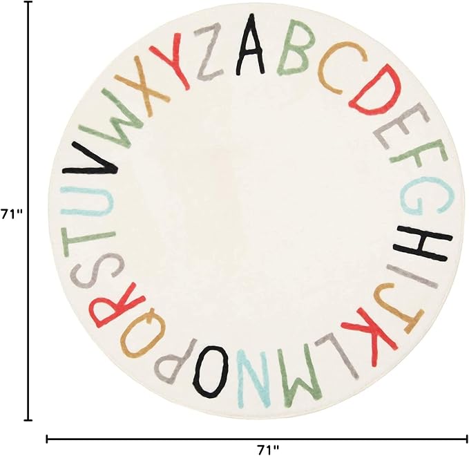 Topotdor Rainbow Round Kids Play Rug Alphabet Nursery Area Rug Extra Large Soft - Image 3