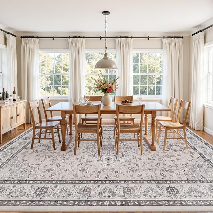 Area Rugs 9x12 Living Room: Vintage Boho Neutral Washable Rug Indoor Soft Large - Image 3