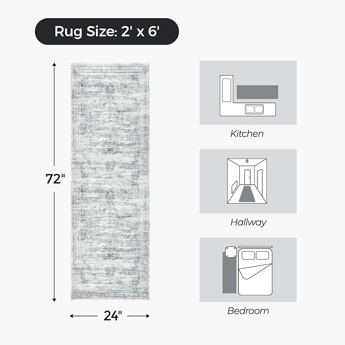 2×6 Washable Kitchen Runner Rug Non Slip, Soft Faux Wool Floor Carpets - Image 2
