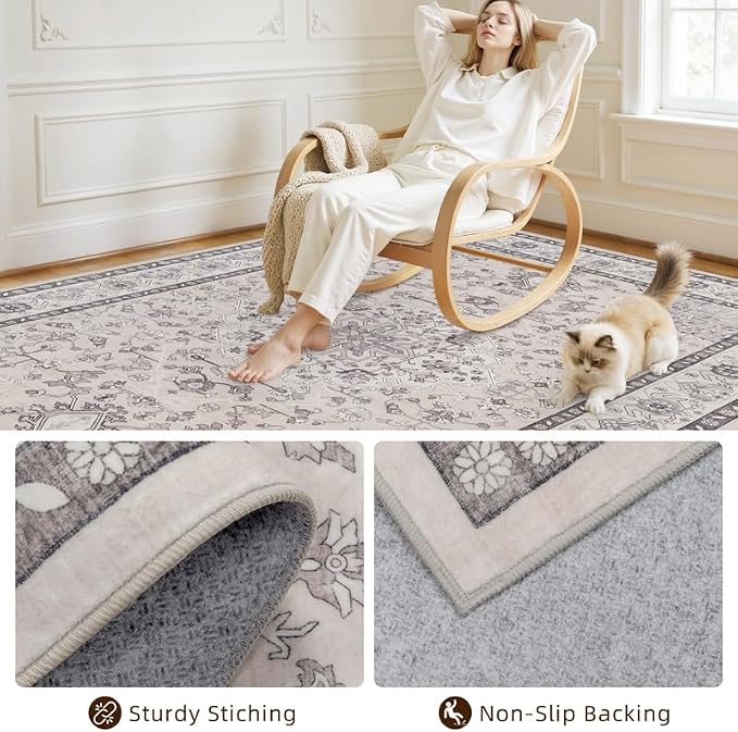 6x9 Area Rugs for Living Room: Vintage Boho Neutral Washable Rug Indoor Soft - Image 4