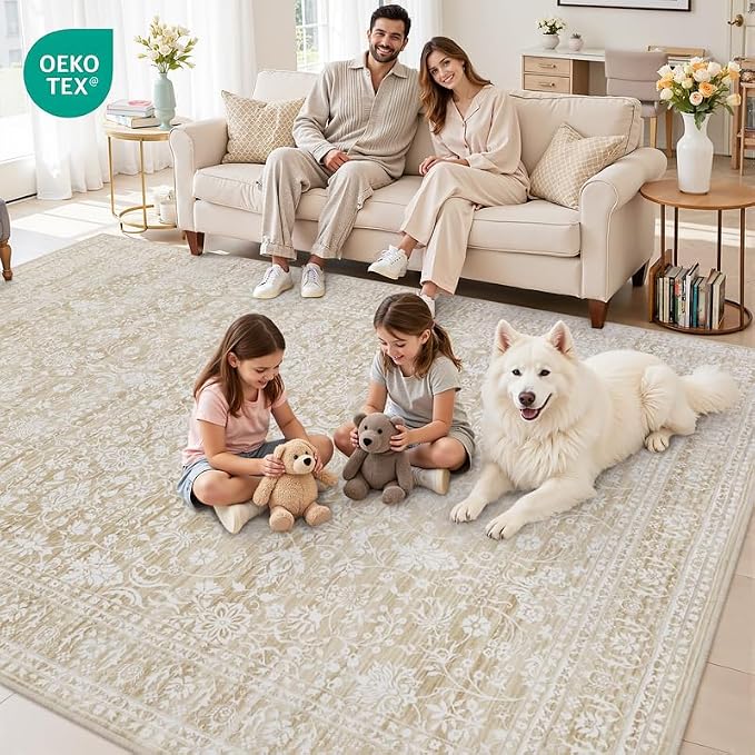 10x14 Area Rug for Living Room: Vintage Boho Neutral Washable Rug Indoor Soft - Image 7