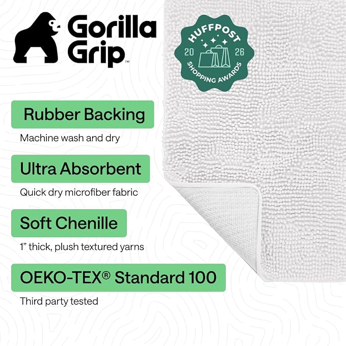 GORILLA GRIP Bath Rug Mat 44x26, Thick Soft Absorbent Chenille, Quick Dry - Image 2