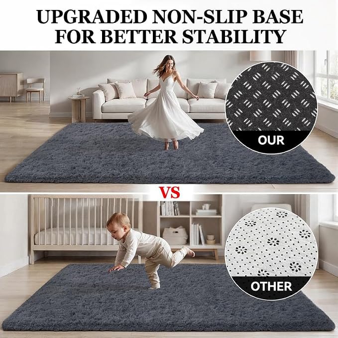 Area Rug for Living Room Bedroom: 5x7 Soft Fluffy Shag Rugs Upgrade Non-Slip - Image 8