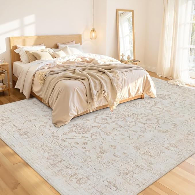 8x10 Area Rugs for Living Room: Vintage Boho Neutral Washable Rug Indoor Soft - Image 2
