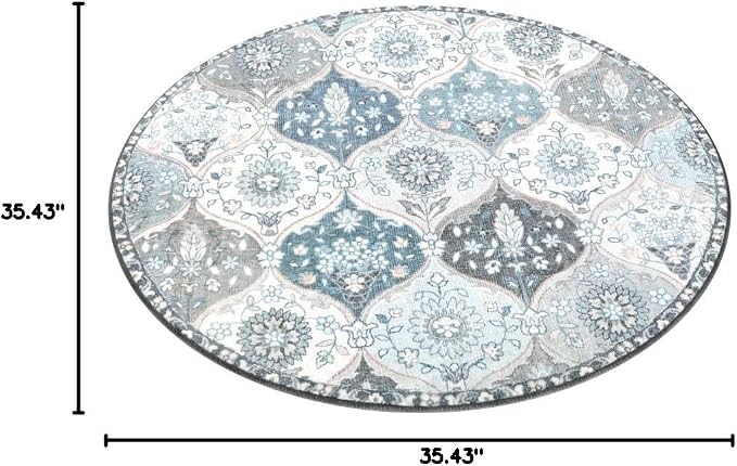Lahome Moroccan Washable Round Rug, Soft Vintage Small Round Rug 3ft Non-Slip - Image 2