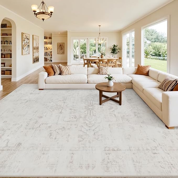 8x10 Area Rugs for Living Room: Vintage Boho Neutral Washable Rug Indoor Soft - Image 8