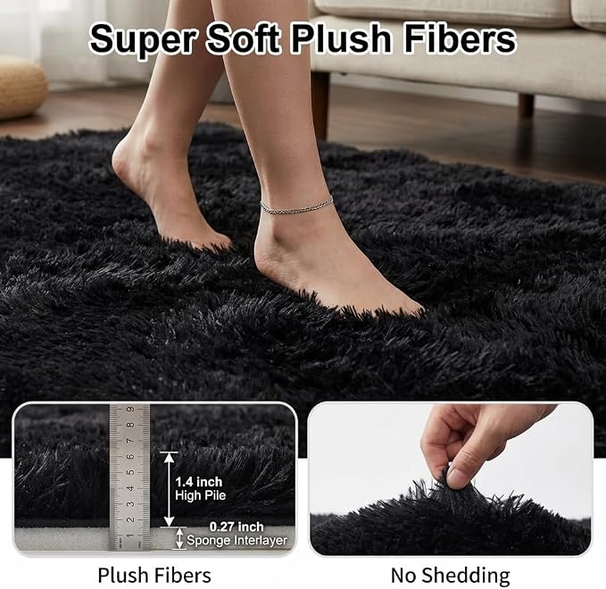 Mugorn 8x10 Area Rugs for Living Room, Large Fluffy Black Rugs for Bedroom - Image 4