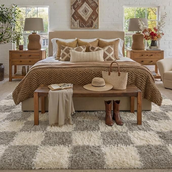 PureCozy Checkered Rug 5x7 for Living Room, Modern Grey Shag Rug Shag Rug Super - Image 3