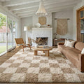 PureCozy Beige 9x12 Area Rugs for Living Room Soft Shag Checkered Large Rug by PureCozy