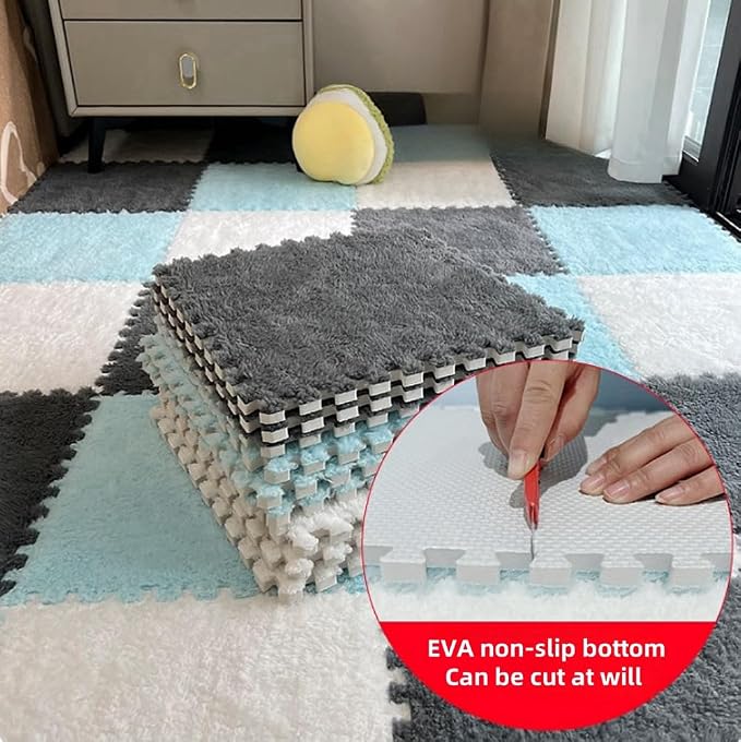 12pcs Carpet Squares Puzzle Floor Mat, Plush Interlocking Carpet Tiles - Image 3