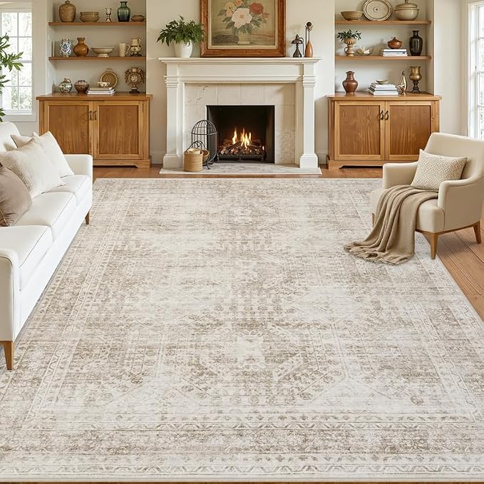 10x12 Area Rug for Living Room: Vintage Boho Neutral Washable Rug Indoor Soft - Image 8