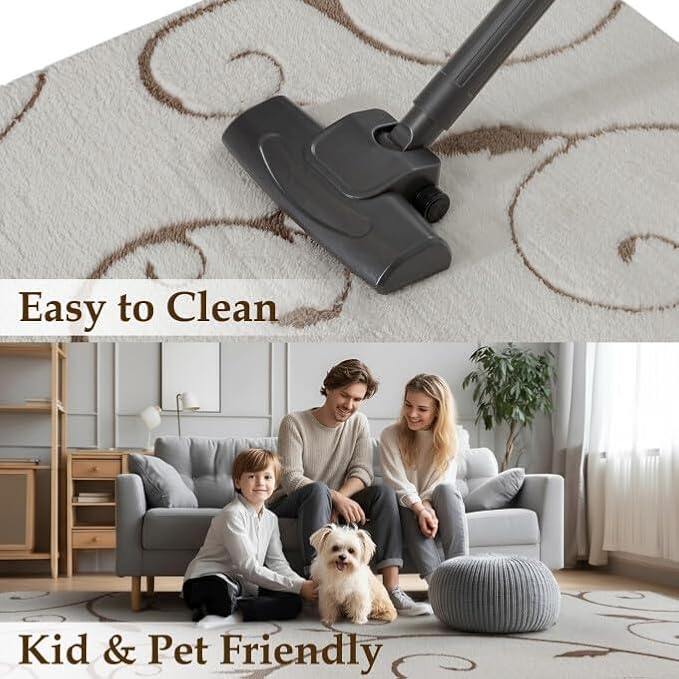 PureCozy Washable Neutral Area Rug 8x10 Beige Soft Shag Rugs - Image 7