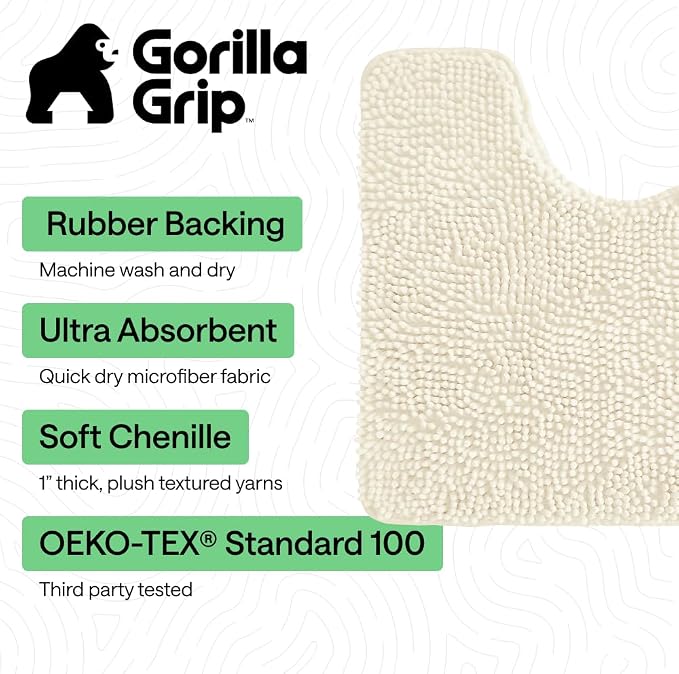 GORILLA GRIP Plush Absorbent Shaggy Chenille Bath Rug Mat - Image 3