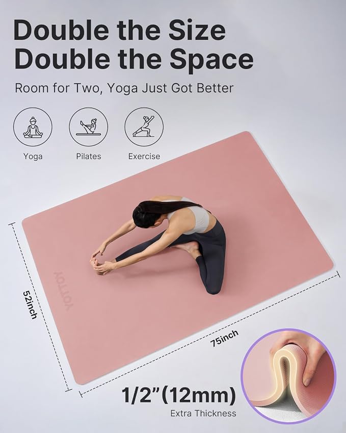 YOTTOY Large Yoga Mat, Extra Wide TPE Exercise Mat, Non-Slip Workout Mat - Image 2