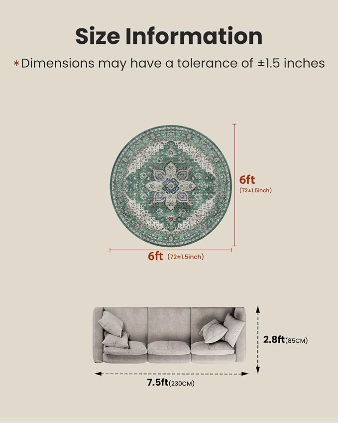 AMADA HOMEFURNISHING Round 6ft Area Rugs, Vintage Rugs - Image 2