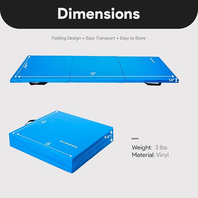 BalanceFrom 6x2 Feet 3-Panel Folding Gymnastics Mat – 1.5-Inch Thick Pad - Image 4