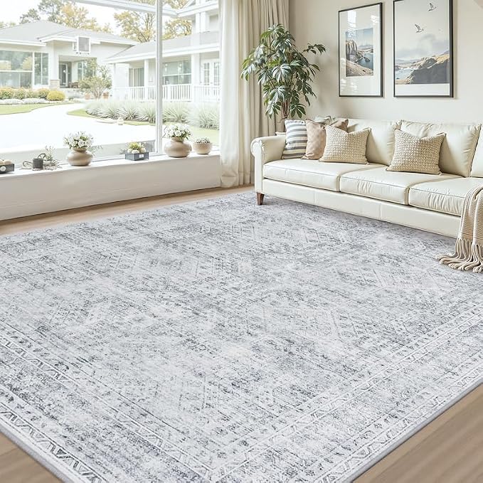 8x10 Area Rugs for Living Room: Vintage Boho Neutral Washable Rug Indoor Soft - Image 9