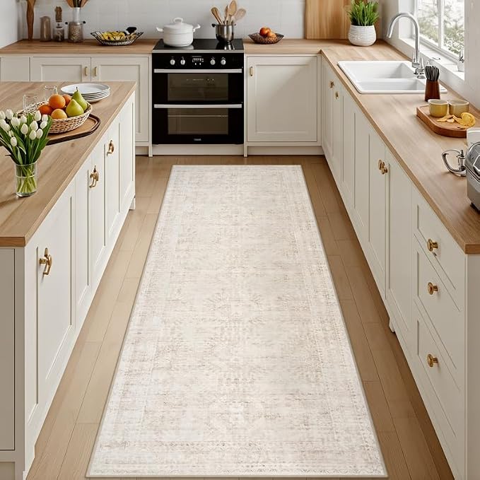 2'6''x8' Hallway Washable Runner Rug: Vintage Boho Neutral Kitchen Rug Soft by Luxturiy