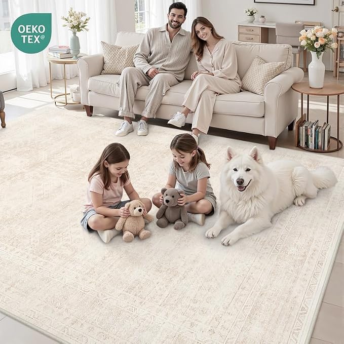 3x5 Area Rugs for Living Room: Vintage Boho Neutral Washable Rug Indoor Soft - Image 8