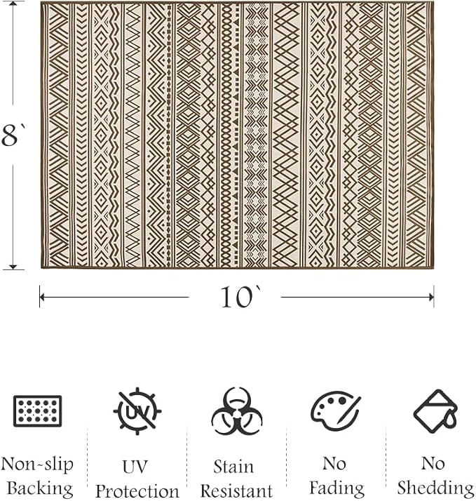 Outdoor Rug Carpet 8x10 ft, Flatweave Textured Outdoor Patio Rug Non Slip - Image 2