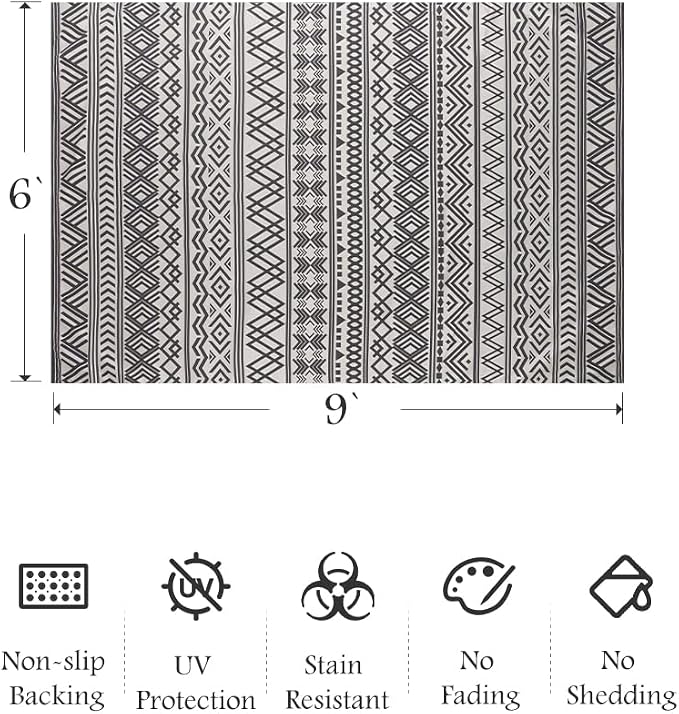 Outdoor Rug Carpet 6x9 ft, Flatweave Textured Outdoor Patio Rug Non Slip Indoor - Image 2