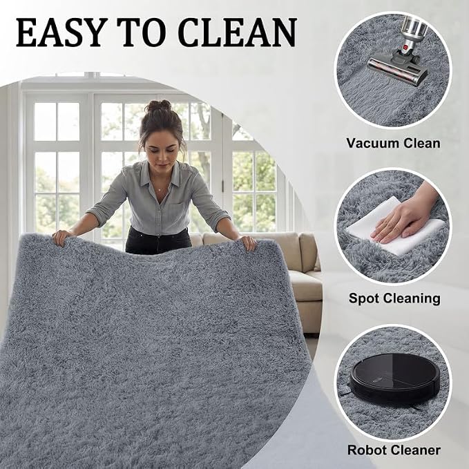 Area Rug for Living Room Bedroom: 5x7 Soft Fluffy Shag Rugs Upgrade Non-Slip - Image 7