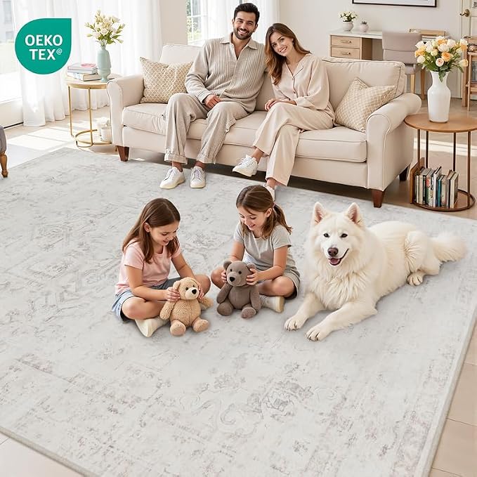 8x10 Area Rugs for Living Room: Vintage Boho Neutral Washable Rug Indoor Soft - Image 7
