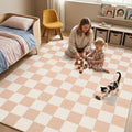 GarveeHome Checkered Blush Beige Neutral Nursery Kids Playroom 4x6 Washable Rug by GarveeHome