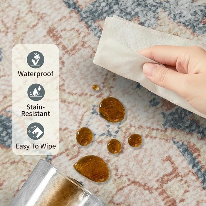 Rugxara 4x6 Rug for Living Room Bedroom, Washable Throw Rugs, Vintage Retro - Image 8