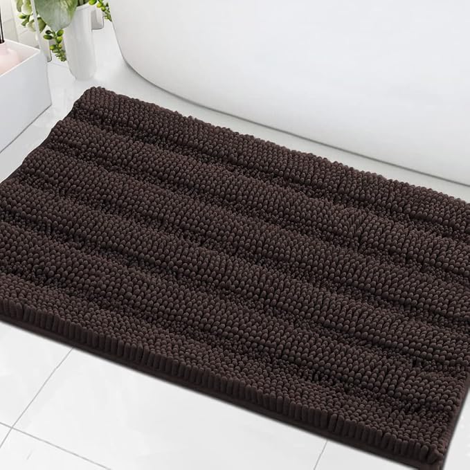 H.VERSAILTEX Bath Mats for Bathroom Non Slip Extra Thick Chenille Striped Bath by HVERSAILTEX