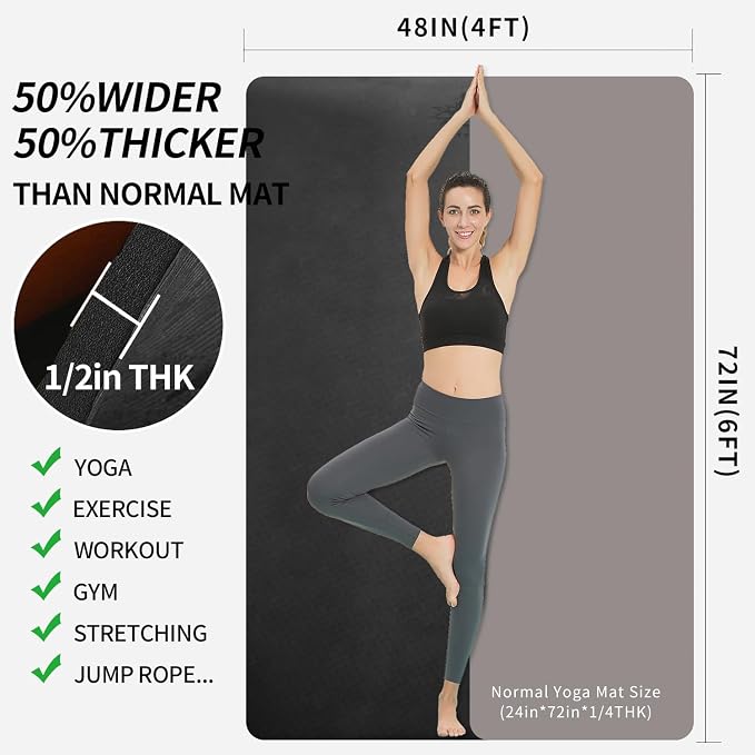 Hatha Yoga Large TPE Yoga Mat 6'x4'x1/2" Extra Thick Non-Slip Exercise Mat - Image 2
