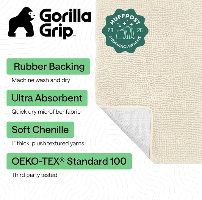 GORILLA GRIP Bath Rug Mat 60x24, Thick Soft Absorbent Chenille, Quick Dry - Image 2