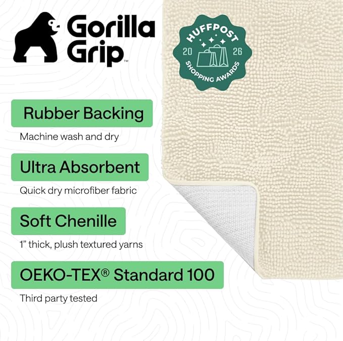 GORILLA GRIP Bath Rug Mat 44x26, Soft Absorbent Chenille, Quick Dry Microfiber - Image 2