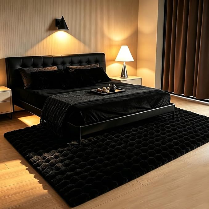 Black Rabbit Plush Rug 5'x7', Fluffy Shaggy Area Rug - Image 2
