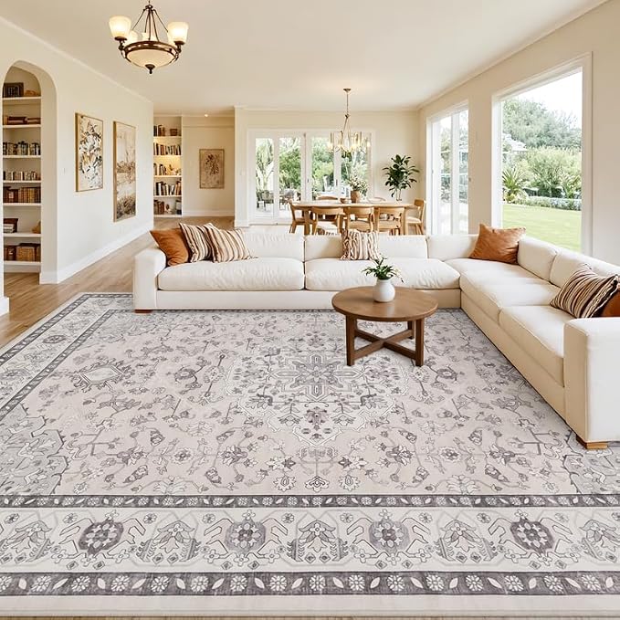 Area Rugs 9x12 Living Room: Vintage Boho Neutral Washable Rug Indoor Soft Large - Image 8
