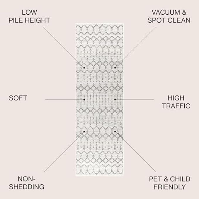 JONATHAN Y Boho Vintage Diamond Cream/Gray Runner Rug 2X8 ft, Moroccan Hype - Image 2