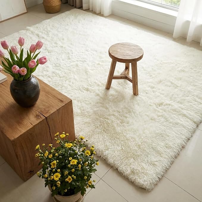 Mugorn 5x7 Rugs for Living Room, Large Fluffy Cream White Area Rugs for Bedroom - Image 8
