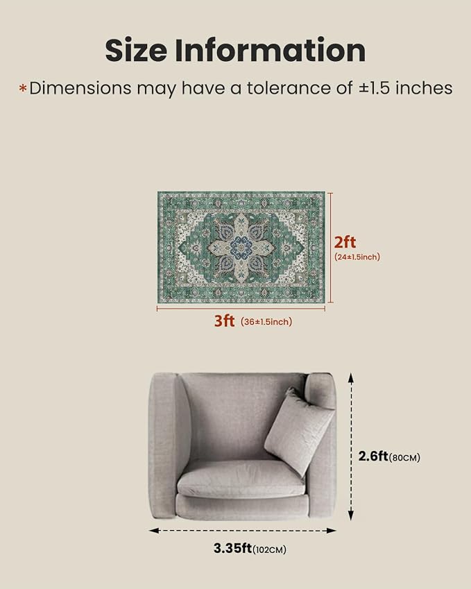 AMADA HOMEFURNISHING 2x3 Washable Area Rug, Low-Profile Entryway Rug - Image 2