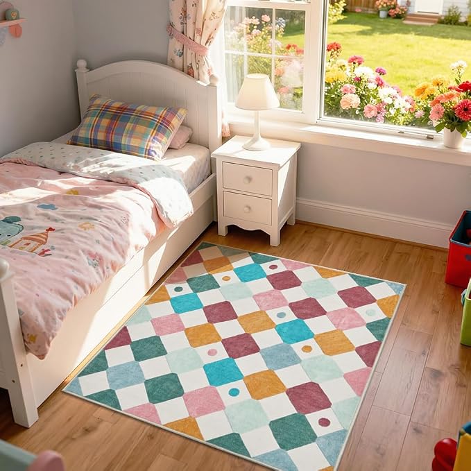 jinchan Macy Area Rug for Kids Room 4'x4' Square Rug Modern Colorful Nursery - Image 7